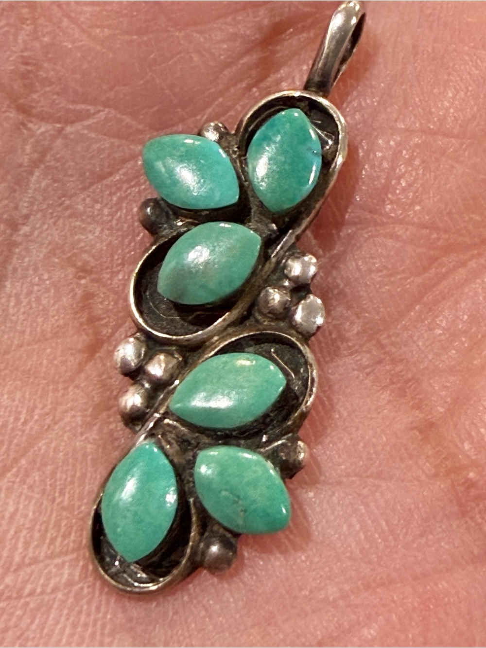 Vintage Native American Turquoise Silver Pendant Stamped NM Fish T Townsend’s